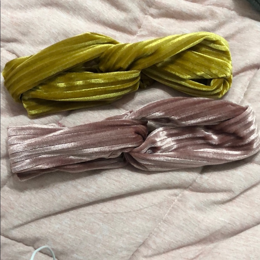 SET OF TWO: VELVET HEADBANDS HEADWRAPS pink yellow